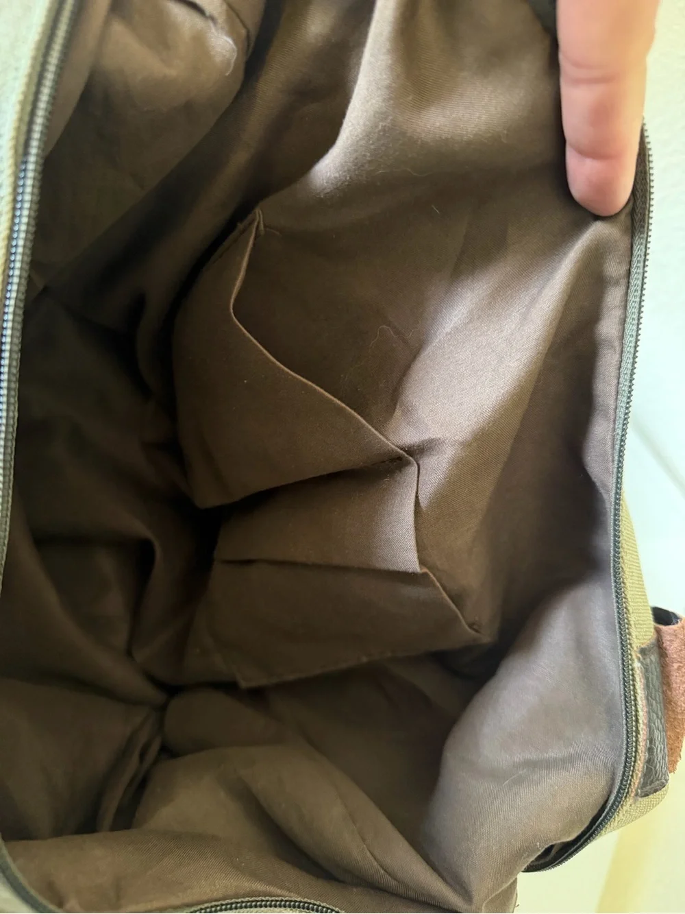 Unbranded Olive Green Canvas and Brown Leather Trim Shoulder Bag